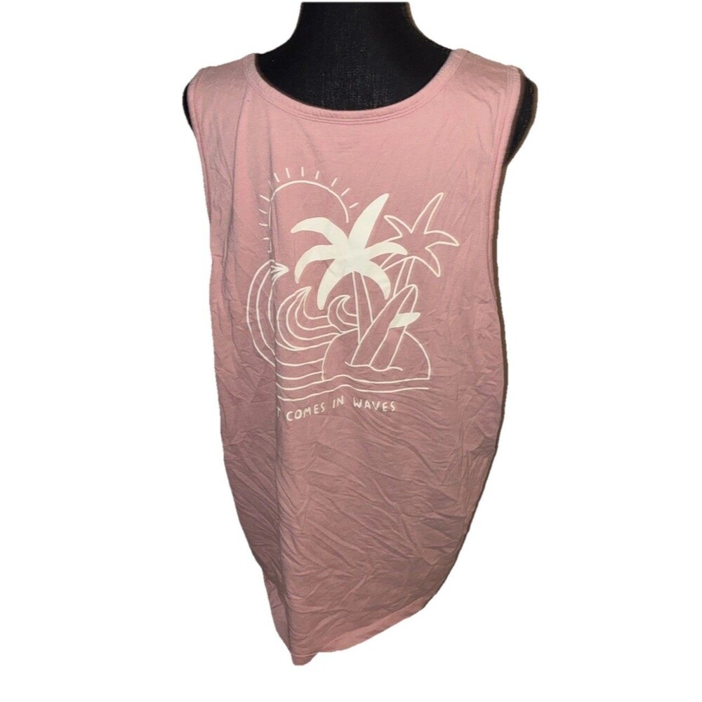 “It Comes In Waves” Old Navy XXL Pullover Pink & White Tank Top